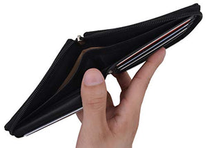 Mens RFID Blocking Zip Around Wallet Cowhide Leather Zipper ID Flap Bifold with Gift Box-menswallet