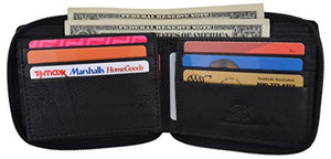 Mens RFID Blocking Zip Around Wallet Cowhide Leather Zipper ID Flap Bifold with Gift Box-menswallet