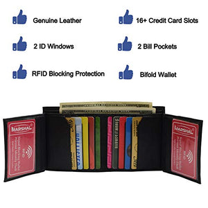 RFID Genuine Nappa Cow leather Dual Credit Card ID Flap Bifold Mens Wallet Passcase-menswallet