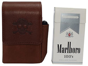 Skull Bone Genuine Leather Cigarette Box Anti-Scratch Protective Storage Case with Lighter Holder for Cigarette Lighter-menswallet