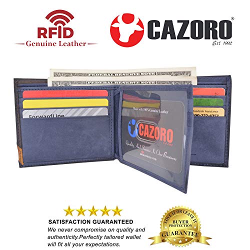 Cazoro Front Pocket Wallet for Men RFID Blocking Leather Bifold ID Window Navy Blue Wallet-menswallet