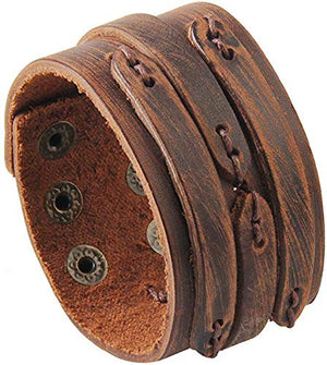 Marshal Black Brown Leather Cuff Bracelet Punk Braided Bracelets Rock Leather Wristbands Gothic Adjustable Wrap Bracelet for Men Women-menswallet