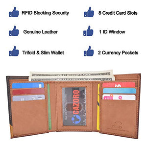 Cazoro Men's Wallet RFID Genuine Leather Slim Trifold with ID Window and Card Slots Light Brown-menswallet