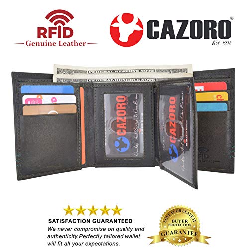 Cazoro Extra Capacity Trifold 2 ID Window Wallet for Men RFID Blocking Genuine Leather Wallet-menswallet