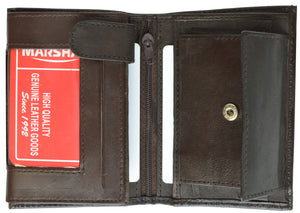 Marshal Mens Trifold Wallet 3 ID Slots Coin Pocket Hipster Premium Leather Brown-menswallet