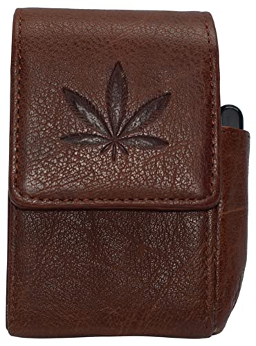 Marijuana Leaf Genuine Leather Cigarette Box Anti-Scratch Protective Storage Case with Lighter Holder-menswallet