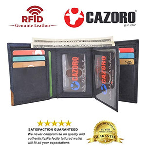 Leather Trifold RFID Blocking Wallet For Men With Flip Out ID Holder by Cazoro-menswallet