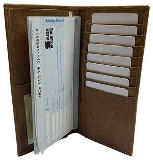 Genuine Leather Long Bifold Checkbook Cover Wallet Multi Card Pocket Holder USA Series-menswallet
