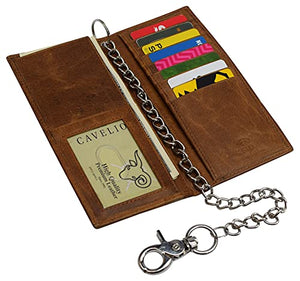 Genuine Leather Men's Chain Biker Wallet Long Bifold Checkbook RFID Blocking Wallets for Men-menswallet