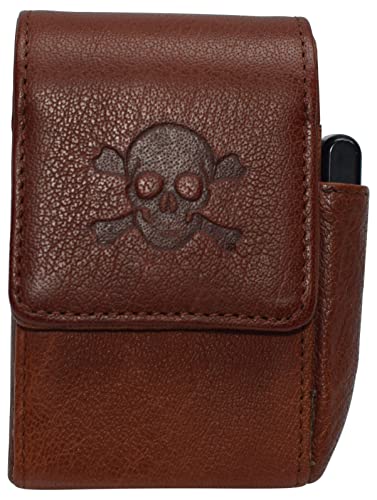 Skull Bone Genuine Leather Cigarette Box Anti-Scratch Protective Storage Case with Lighter Holder for Cigarette Lighter-menswallet