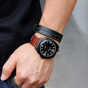 Ruler Leather Bracelet Engraved Unisex Genuine Leather Cuff Wrap Rope Wristband Black Brown Light Brown-menswallet