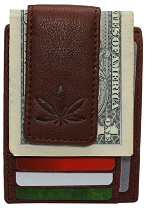 Marijuana Leaf Front Pocket Magnetic Money Clip Wallet Leather Strong Magnet-menswallet