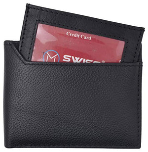 Swiss Marshall Men's RFID Premium Leather Bifold Black Wallet W/Removable Card ID Holder-menswallet