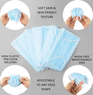 Disposable Face Masks with Elastic Ear Loop 3 Ply Breathable and Comfortable for Blocking Dust Air Pollution Protection Pack of 50 (Ships from USA)-menswallet