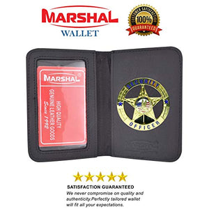 Leather Universal Law Enforcement Bifold Badge Holder Wallet Case - Round-menswallet