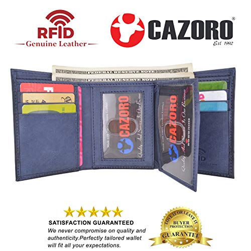 Trifold Wallet with RFID For Men Genuine Leather Men's Casual & Professional Navy Blue Wallets