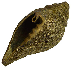 Rare Blowing Shankh Conch Shell Brass Indian Home Decor Hinduism Engraved Tradition Hindu God Wealth and Health-menswallet