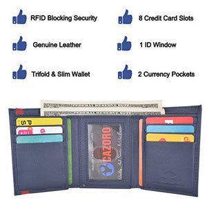 Men's Soft Premium Leather RFID Trifold Wallet Sleek & Slim ID Window Credit Card Holder Navy Blue-menswallet
