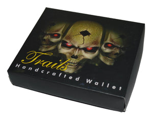Mens Bifold Exotic Wallet Picture 3 Skulls with printed gift box-menswallet
