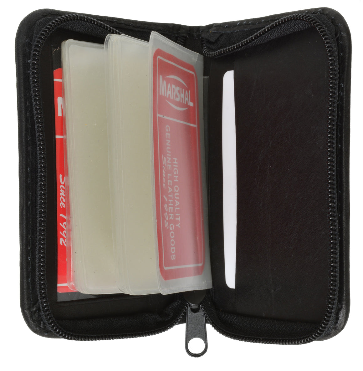 Unisex Zip Around Leather ID Bifold Business Card Holder Organizer Wallet by Marshal-menswallet