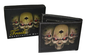 Mens Bifold Exotic Wallet Picture 3 Skulls with printed gift box-menswallet
