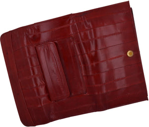 Women's Deluxe Eel Skin Leather Card ID Removable Checkbook Holder Wallet with Coin Pouch-menswallet