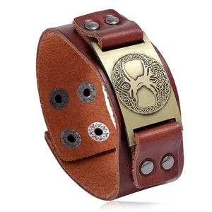 Marshal Leather Bracelet Tree of Life - Nordic Bracelet with Yggdrasil Amulet - Pagan Jewelry of Dara Celtic Knot-menswallet