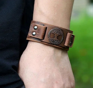 Marshal Leather Bracelet Tree of Life - Nordic Bracelet with Yggdrasil Amulet - Pagan Jewelry of Dara Celtic Knot-menswallet