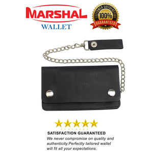 Trifold Biker's Large Wallet ID Card Holder With Chain Genuine Leather-menswallet
