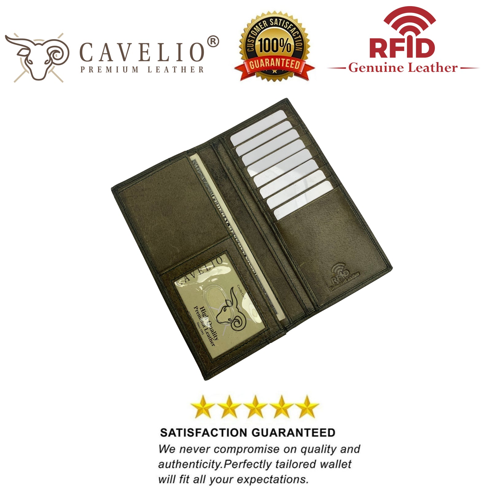 Genuine Leather Long Bifold Checkbook Cover Wallet Multi Card Pocket Holder USA Series-menswallet