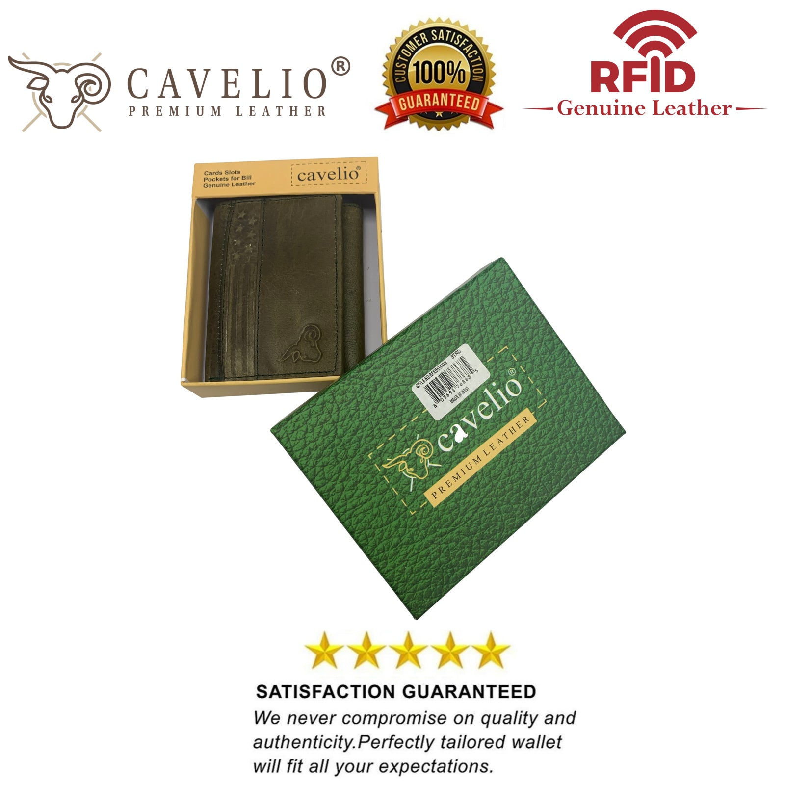 RFID Genuine Leather Slim Mens Trifold Wallet With ID Window Front Pocket USA Series Wallet Gift Box