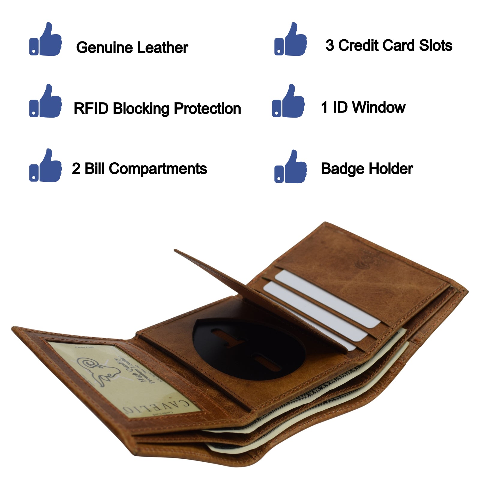 RFID Genuine Leather Trifold Badge Holder Wallet Police Badge Holder USA Series-menswallet