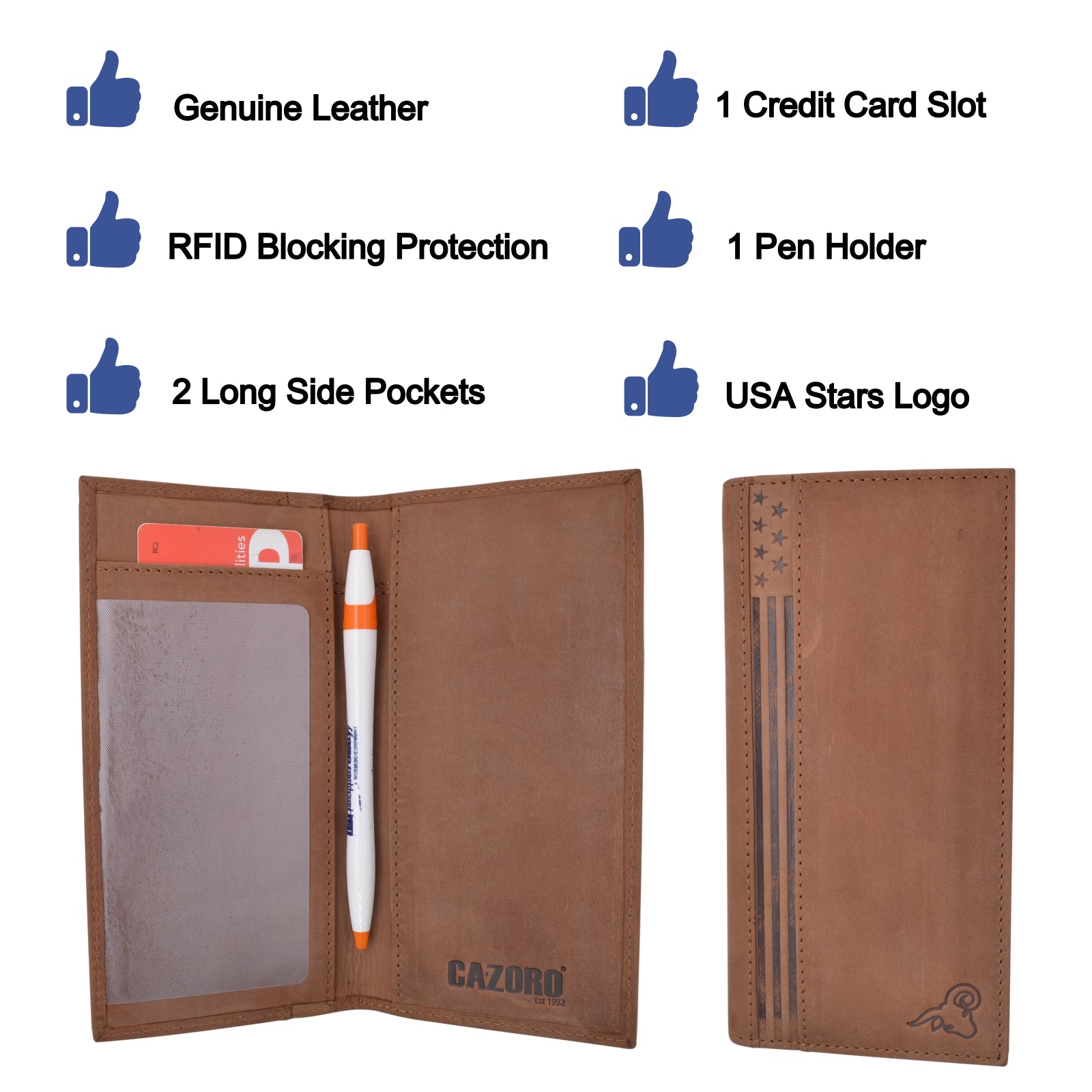 USA Genuine Leather Checkbook Cover For Men & Women Checkbook Holder Wallet RFID Blocking-menswallet