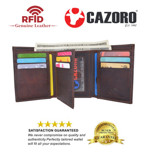 Cazoro Extra Capacity Trifold Wallet for Men RFID Blocking Genuine Leather Wallet Black Brown-menswallet