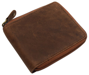 RFID Blocking Mens Vintage Leather Zip Around Bifold Wallet Credit Card Holder-menswallet
