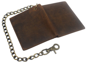 Vintage Leather RFID Blocking Hipster Bifold Biker Long Chain Men's Wallet-menswallet