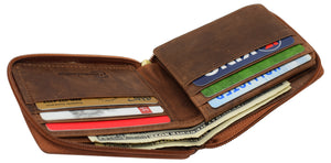 RFID Blocking Mens Vintage Leather Zip Around Bifold Wallet Credit Card Holder-menswallet