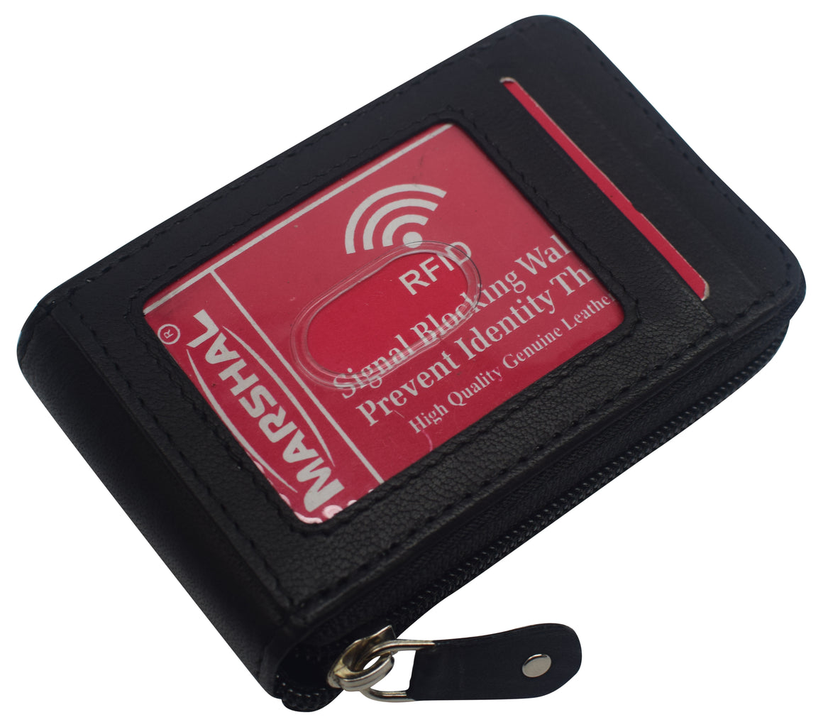 Genuine Leather Men Wallet Credit Card Holder RFID Blocking Zipper Pocket Thin-menswallet