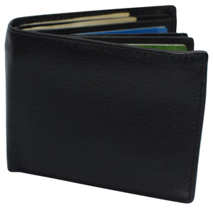RFID Blocking Men's Bifold Leather Wallet With Double Center Flap And 3 ID Windows-menswallet