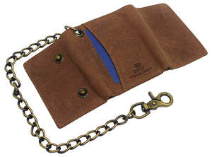 Cazoro Crazy Horse Leather RFID Trifold Chain Wallet Men's-menswallet