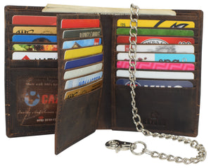 RFID Blocking Mens Hipster Multi-Card Holder Bifold Vintage Leather Chain Biker Wallet for Men-menswallet