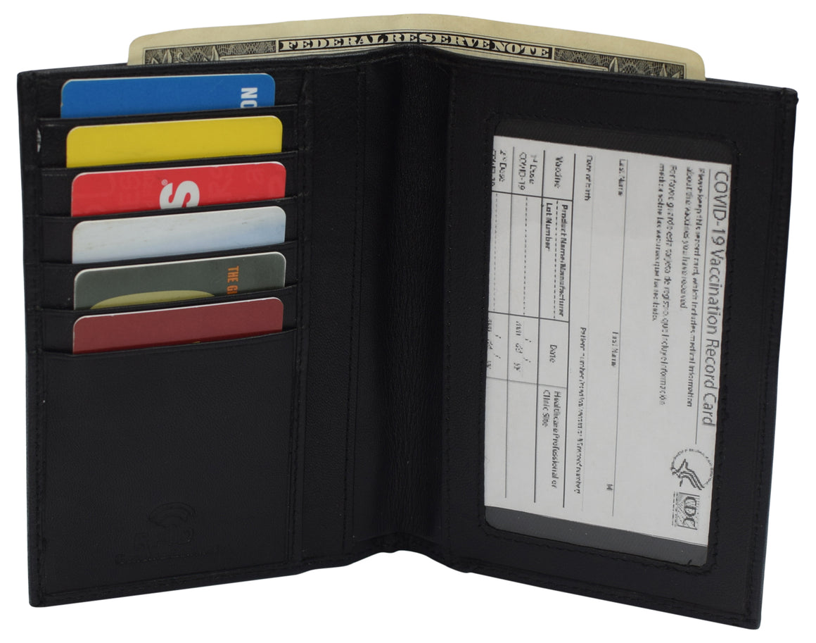 Genuine Leather Vaccination Passport Holder Cover Wallet RFID Blocking Vaccine Card Holder Passport Wallet-menswallet