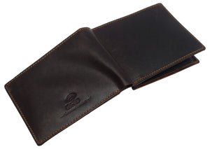 RFID Blocking Bifold Vintage Buffalo Leather Wallet For Men with Center Flap ID-menswallet