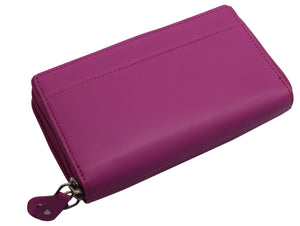 RFID Blocking Double Zipper Smartphone Genuine Leather Large Women's Wallet Hot Pink-menswallet