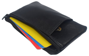 Genuine Leather Lightweight Zippered Minimalist Wallet with Clear ID Window with Key Ring-menswallet