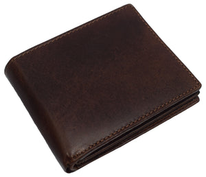 RFID Blocking Bifold Vintage Buffalo Leather Wallet For Men with Center Flap ID-menswallet