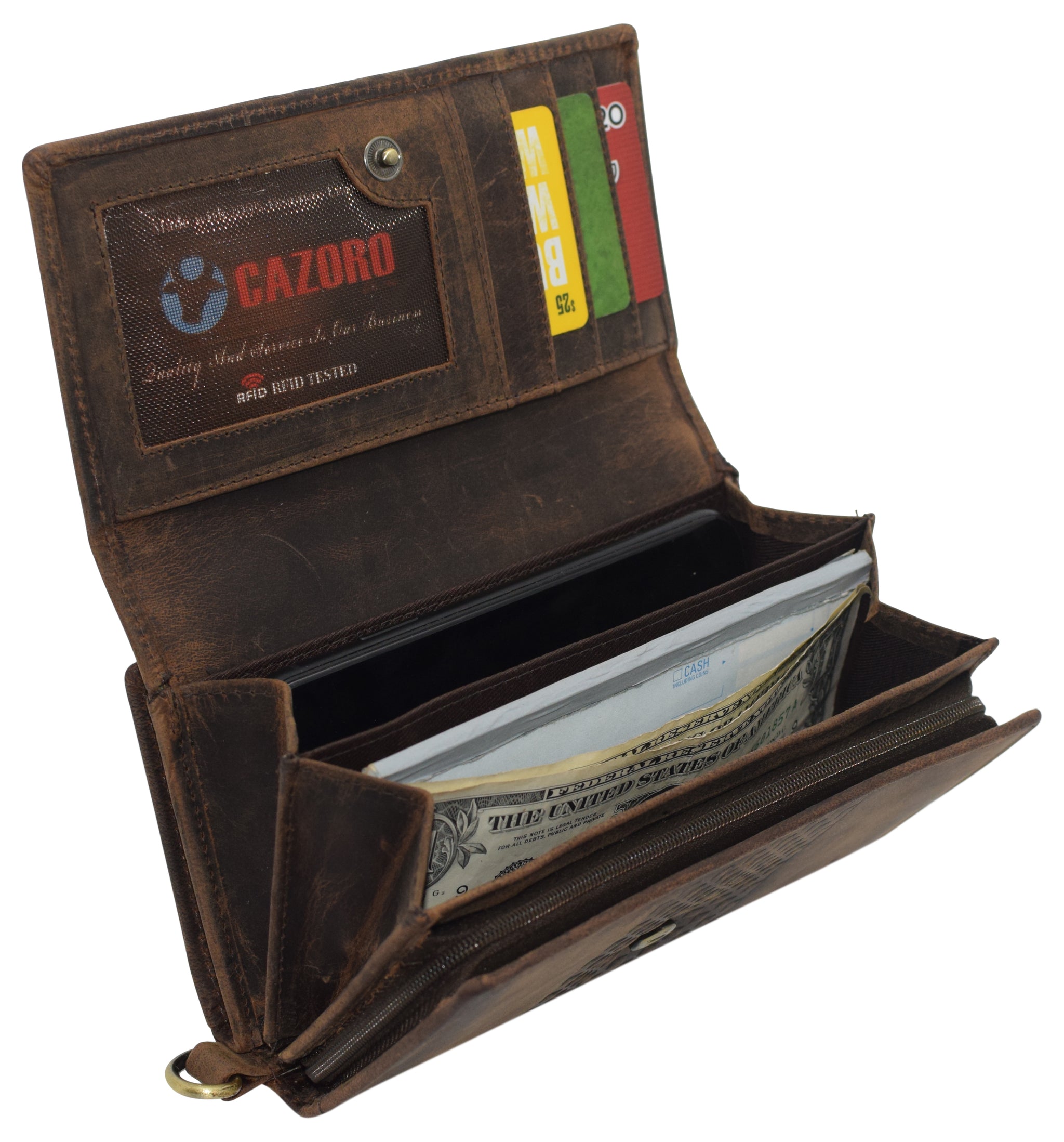 Leather Wallet for Women, Big RFID Zippered Card and Cash Wallet