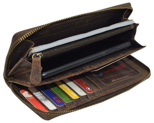 Vintage Leather Wallets for Women RFID Blocking Zip Around Credit Card Holder Phone Wristlet Clutch-menswallet