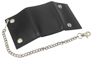 Mens Wallets Black Trifold RFID Protection Real Leather Skull Biker Chain For Men-menswallet