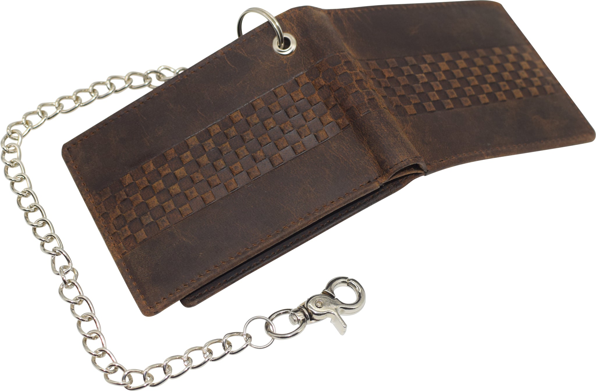 RFID safe Leather Bi-Fold Chain Wallet for Men Biker Trucker Slim
